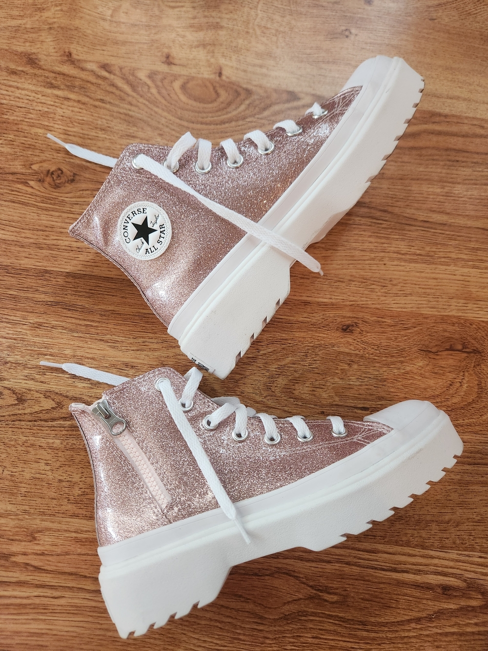 Converse Women's Rose Gold Glitter Platform Sneakers